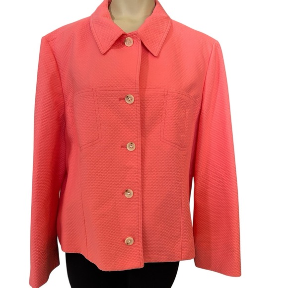 VTG Bernard Zins France Blazer Womens Sz 16 Cotton Lined Jacket Orange Coral EUC - Picture 3 of 12